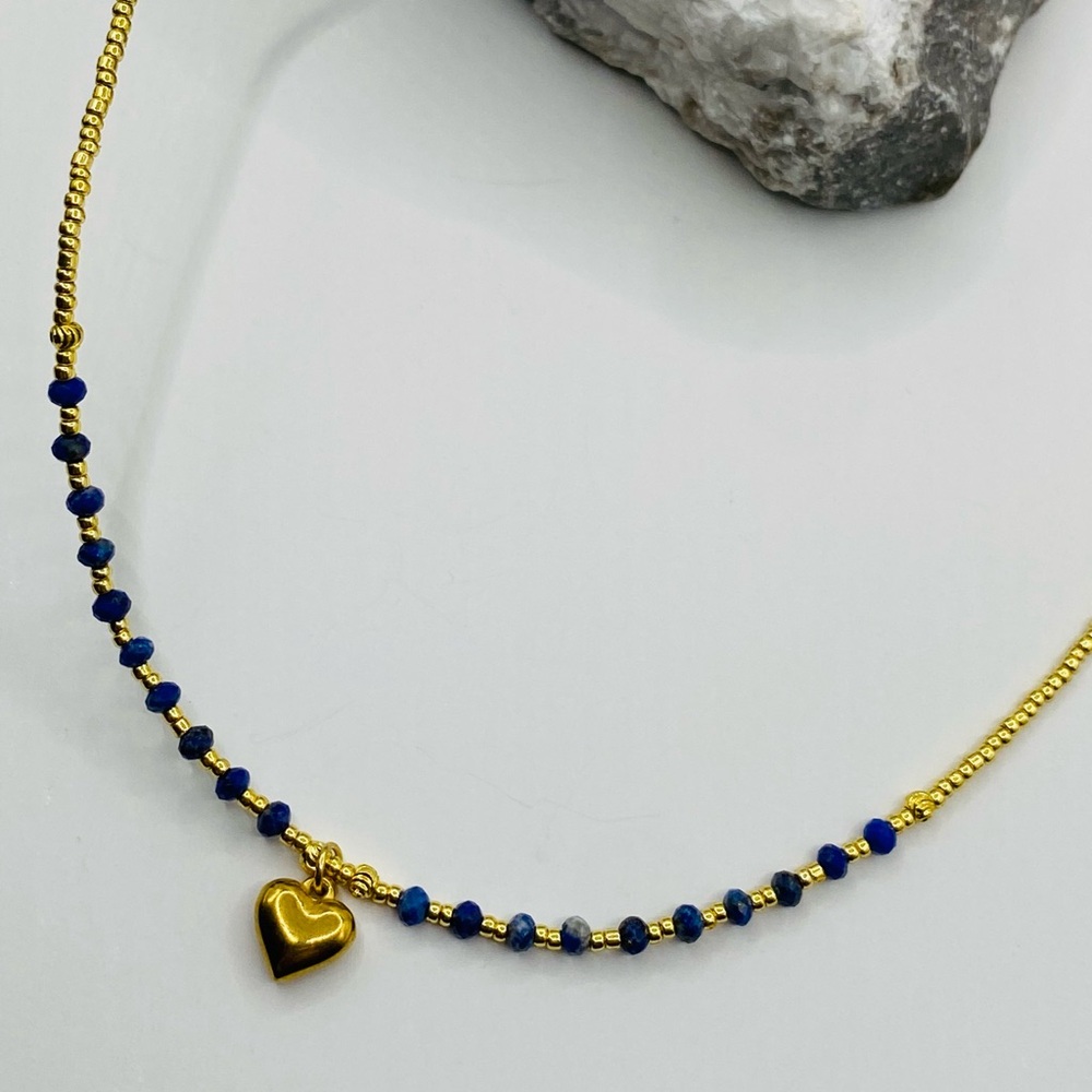 NEW Gold & Lapis Heart Layering Necklace